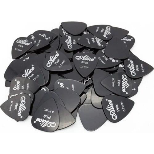 100pcs Alice Plastic Guitar Picks Mediator Color Black 0.58 0.71 0.81 0.96 1.20 1.50 mm Thickness