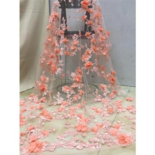 Good Looking JRB-5.41502 Embroidery Mesh fabric with 3D Flowers Nigerian French Lace Fabric for Party Dress
