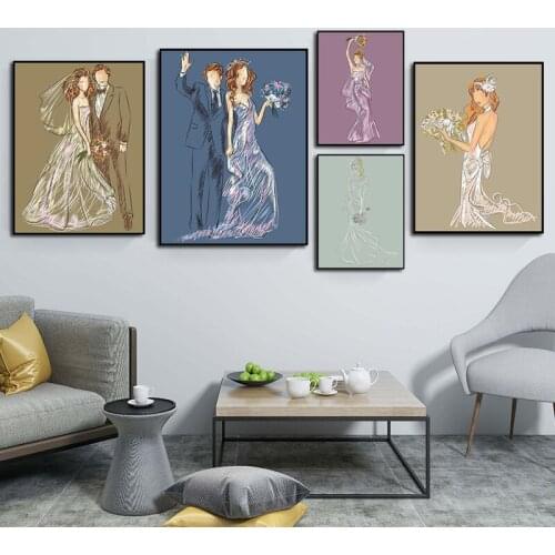 Colorful Bride and Groom Figure Canvas Painting Girls Nordic Wall Poster Prints Decoration Pictures For Living Room Decorative