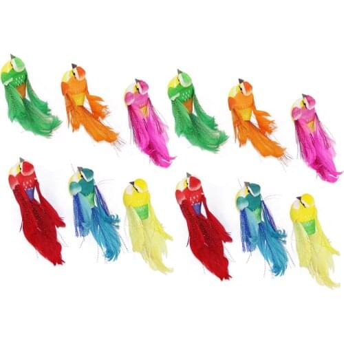 Colorful Birds 6pcs Ornaments Real Feathers Decoration Craft For Christmas Tree Artificial
