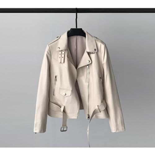 White Genuine Leather Jacket Women Spring 2021 Biker Jackets for Women Real Sheepskin Coat Female Chaqueta Cuero Mujer Pph4061