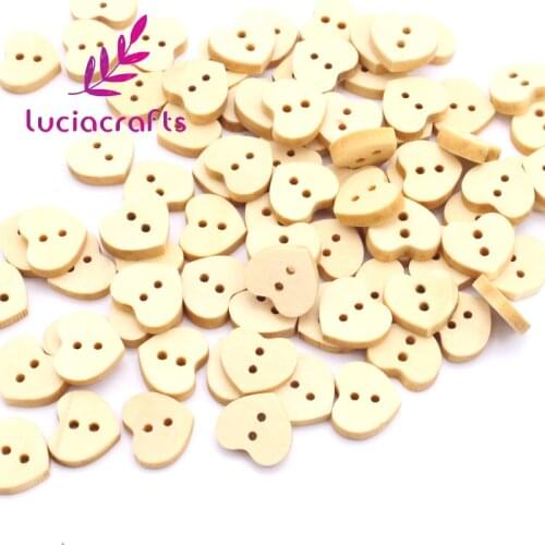 Lucia Crafts 50pcs /Bag 13mm Heart-Shaped Wooden Button 2 Holes Button For Garment Accessories E0236