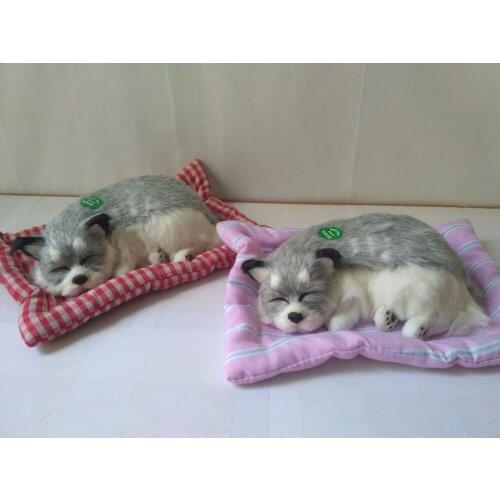 Simulation sleeping husky dog 25x20cm model sounds bark dog with mat handicraft,home decoration toy d2849
