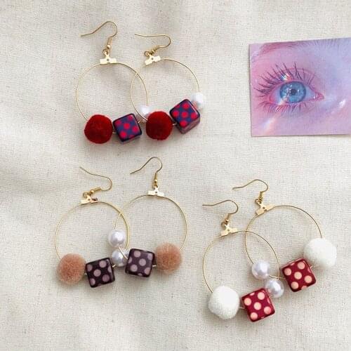 Fashion Round Circle Dangle Earrings dice Hair ball Pendant For Women Girls Cute Ear Jewelry Christmas Party Gifts