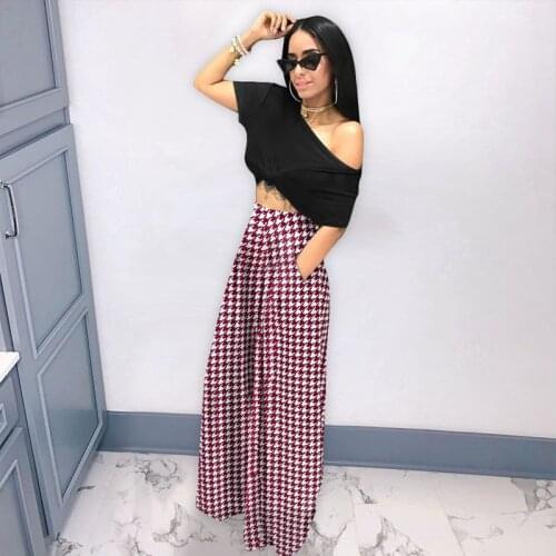 Fashion Sexy Houndstooth Print Wide-leg Pants Women 2021 Fall Winter Clothes Club Outfits Lounge Streetwear Y2k Wholesale Items