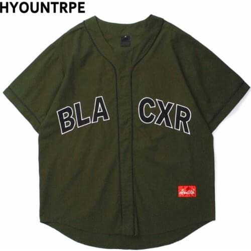 Mens Baseball Tee Shirts Fashion Letter Single Breasted Tops Hip Hop Casual Harajuku Shirts High Street Tees Shirts Streetwear