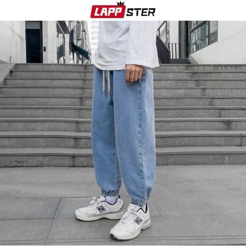 LAPPSTER Men Solid Vintage Black Jeans Pants 2021 Mens Wide Leg Baggy Harajuku Denimtrousers Male Streetwear Kpop Jeans Joggers
