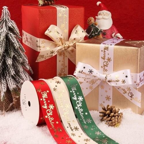 Navidad Printing Christmas Decoration Grosgrain Ribbons DIY Xmas Party Wrapping Decor Supplies Material New Year Navidad 2022
