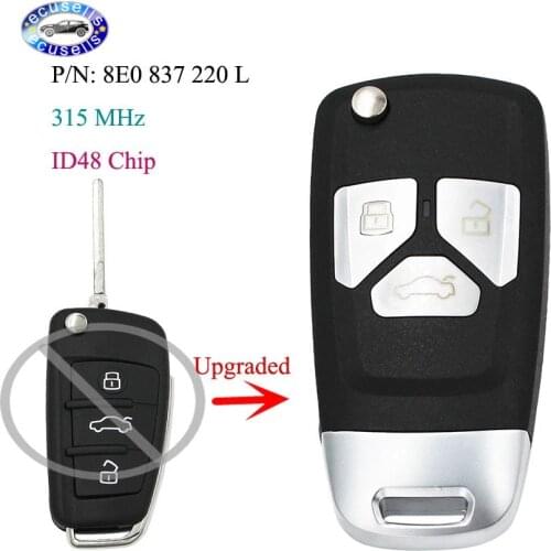 Upgraded 3 Buttons Flip Remote Car Key Fob 433 MHz ID48 Chip for Audi A3 S3 RS3 TT TTS TTRS P/N: 8P0 837 220 D