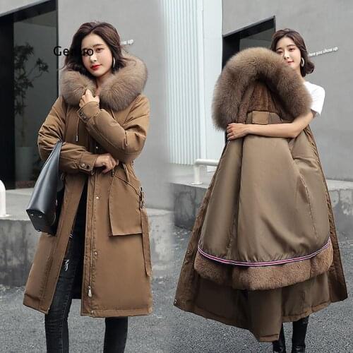 -30 Degrees Snow Wear Long Parkas Winter Jacket Women Fur Hooded Clothing Female Fur Lining Thick Winter Coat Women