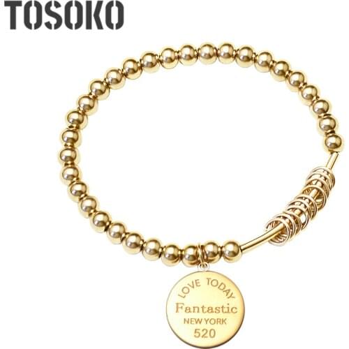 TOSOKO Stainless Steel Jewelry Couple Round Brand Steel Ball Bracelet Handsome Personality Chain BSE045