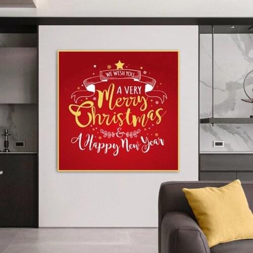 Merry Christmas Posters Happy New Year Wall Art Canvas Paintings Prints Red Picture for Living Room Home Christmas Decor