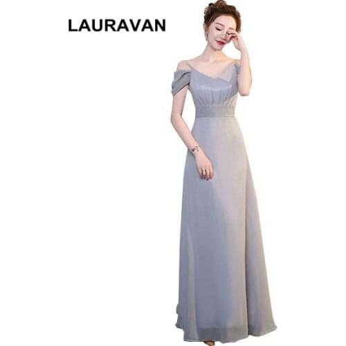 Birthday gray elegant chiffon v neck bridemaide women long dress size 8 2020 dresses gown for adults gown wedding guests
