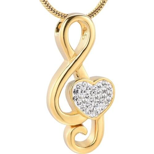 IJD11531 Stainless Steel Inlay Crystal Heart Shape Music Note Keepsake Pendant for Ashes Urn Souvenirs Necklace Jewelry