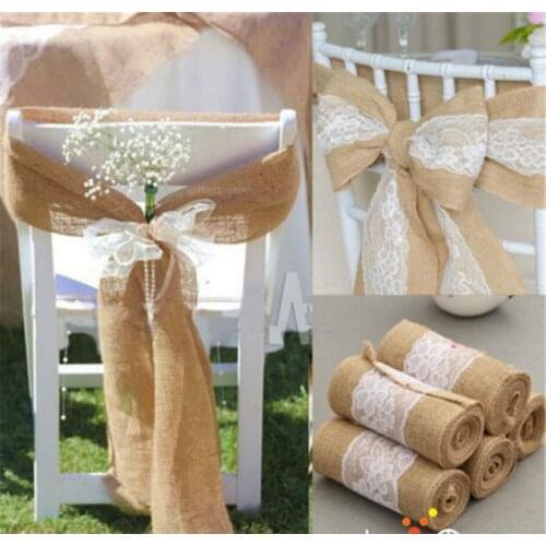 Chair Sash Wedding Chair Back Yarn Lace Tie Bow Jute Table Party Beach Wedding Christmas Vintage Handmade DIY Aesthetic Decor