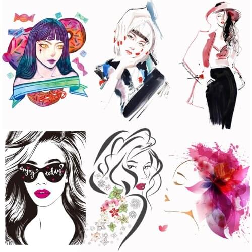 Prajna Vinyl Heat Transfer Fashion Girl Patch Flowers Butterfly Patch Stripes Iron On Transfer For Clothing Stickers On Clothes