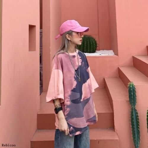 Tie Dye Print Long Sleeve Pullover Korean Streetwear Harajuku Punk Hip Hop Autumn T Shirt Tee T-Shirt Loose Top Women Man