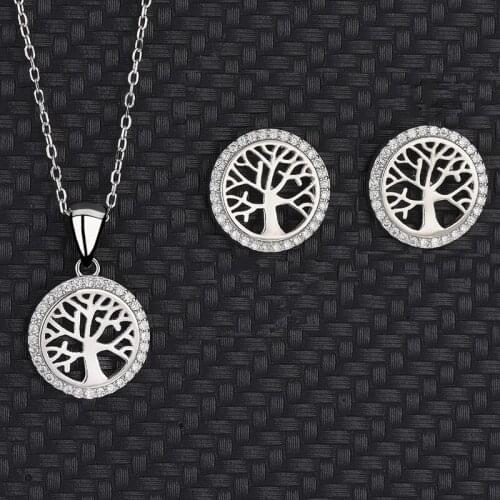 European And American Peace Tree Vintage Tree Of Life Pendant Earrings S925 Sterling Silver Two-piece Set Of Necklace Female