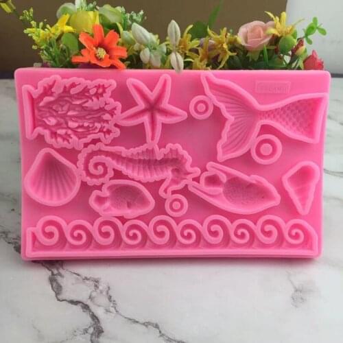 Ocean Series Starfish Coral Seahorse Animals Silicone Mold Fondant Cake Chocolate Jelly Baking Mould Cake Decoration Accessories