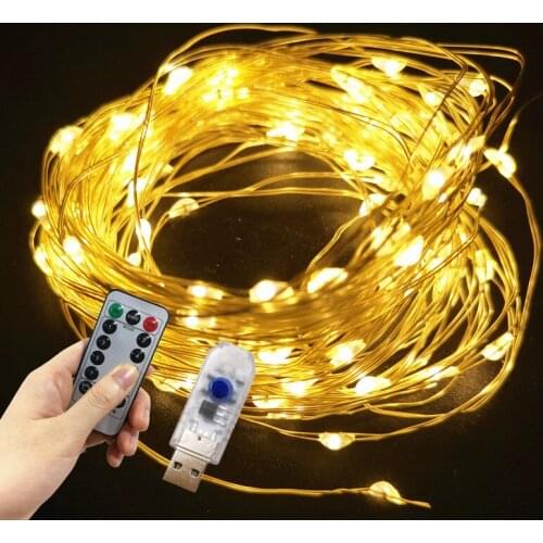 5pcs USB Copper Wire LED String Lights with Remote Street Garlands Christmas Fairy Lights Outdoor Indoor Navidad Wedding Decor