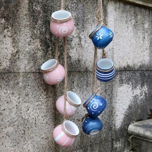 Creative Hemp Rope Flower Pot Hanging Basket Ceramic Basin Wall Hanging Flower Plant Pots Vase Home Decor Accessories