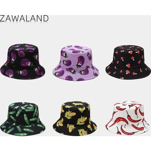 Zawaland 2021 New Printed Fisherman Hat Cartoon Vegetable Pattern Women Summer Outdoor Casual Bucket Hats Double-Sided Unisex
