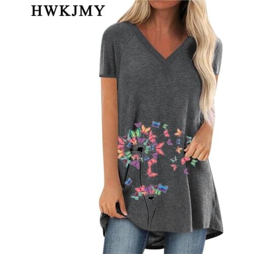 Summer Women Fashion V-neck Short Sleeve Tees Shirts Loose T-shirts Cotton Floral Printed Tee Pullover Tops 8XL
