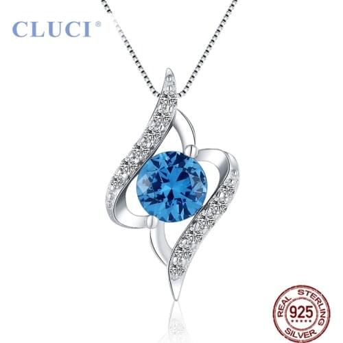 CLUCI Fashion Blue Zircon Sterling Silver Women Pendant for Necklace Geometric 925 Silver Charms Pendant DP014SB