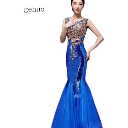 Sexy V-neck Slim Even-ing Dresses Of Large Sizes S-2XL Crystals Sequin Mermaid Gown Robes De Soiree Longue