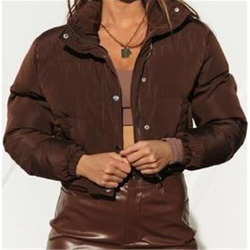 ZXQJ Women 2021 Fashion Parkas Thick Warm Loose Padded Jacket Coat Vintage Long Sleeve Pockets Female Outerwear Chic Tops