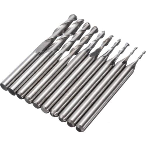 10pcs 1/1.5/2/2.5/3.175mm Carbide Ball Nose End Mill 2 Flute End Mills 3.175mm Shank CNC Milling Cutter Router Bit