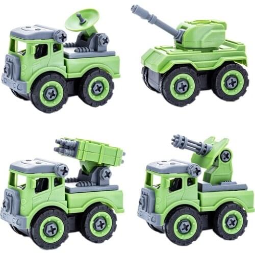 4PCS Kids DIY embling Truck Bulldozer Children Screw Boy Creative Tool Camping Tank Car Toy
