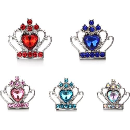 5 Colors Princess Crown Ginger Snap Button Jewelry 18 Crystal Snap DIY Girl Personality Party Necklace Wedding Mothers Day Gift