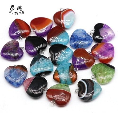 5pcs/set 20mm Natural Stone Brazil Agates Pendant Heart-Shaped Gemstones Pendant For Jewelry Making DIY Necklace Accessories New