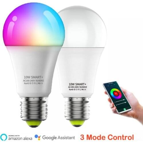 9W E27 Smart LED RGB Light Bulb Dimmable 2.4G/ Wifi / Bluetooth 3 Mode Control Lamp Automation Work With Google Home Alexa Siri