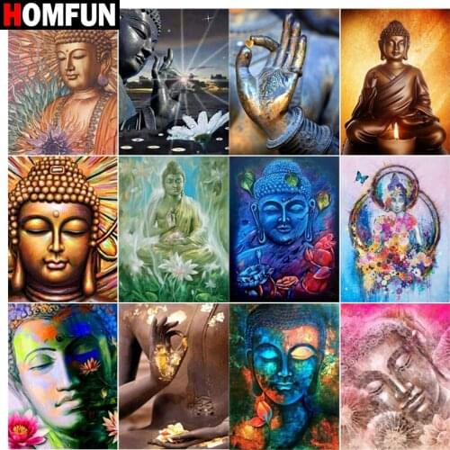 HOMFUN 5d Diamond Painting Full Square/Round Religion buddha lotus" Picture Of Rhinestone DIY Diamond Embroidery Home Decor