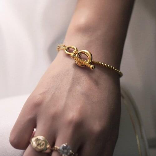 Stainless Steel Box Chain Bracelets for Women Girls Gold Color Cable Cuban Charm Toggle Clasp Bracelet Wrist Jewelry DDB330