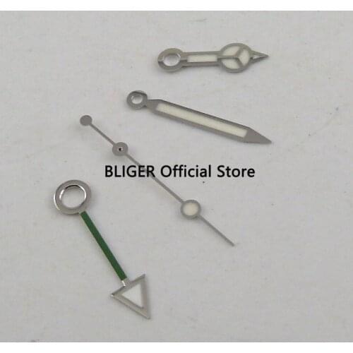 BLIGER Stainless Steel Watch Hand With Green GMT Pointer Fit For Mingzhu Automatic Movement Mens Watch H31A