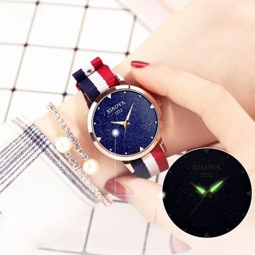 Classic Stripe Nylon Strap Vogue Womens Watches Luxury Starry Sky Female Quartz Dress Clock Luminous Ladies Gift Wristwatches