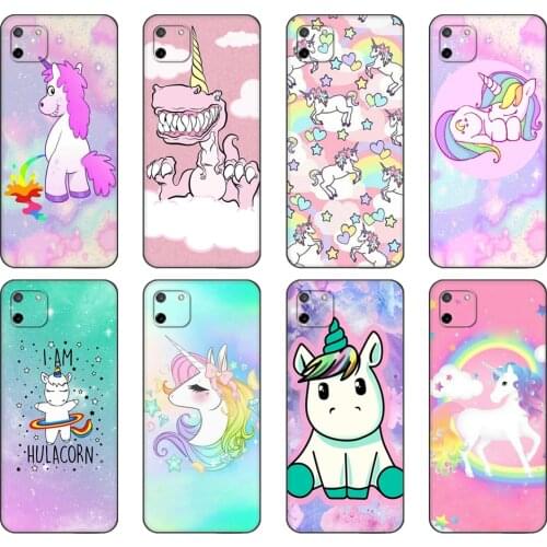 Black tpu Case For OPPO Realme C11 Case For Realme C 11 RealmeC11 Back RMX2185 Case Cover Bumper Hippo Unicorn Horse