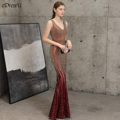 Gradient Sexy Evening Dress V-Neck Colorful Sequins Party Dress Elegant Vestido de Fiesta Robe Long Formal Dress YNY-18081