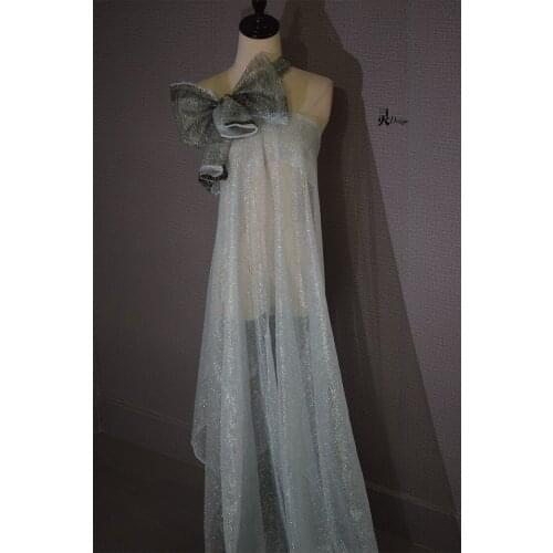 Double-sided illusion silver silk gradient soft encryption mesh laser perspective wedding dress dress designer fabric