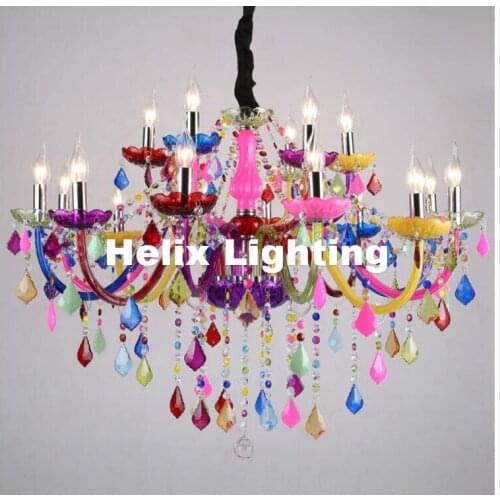 European Decora D92cm 18L Colorful Tiffany Crystal Chandelier LED Candelabro for Coffee Shop Bar Kid Modern Crystal Chandelier