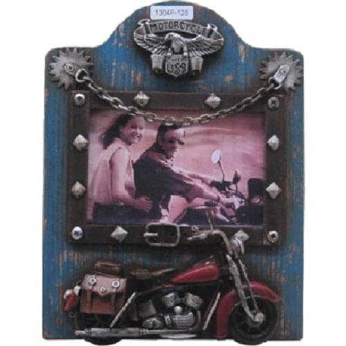 Photo Frame Vintage Motorcycle Metal Wood Gift Home Decorative Trinket Miniature Nostalgic Handmade Hand Painted Quality Durable