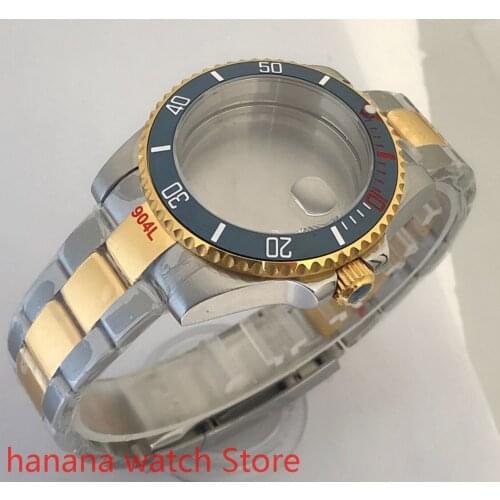 Sealed back cover 904L stainless steel gold strap bracelet with 40mm sapphire glass ETA NH36 MH35 cases. blue red Bezel