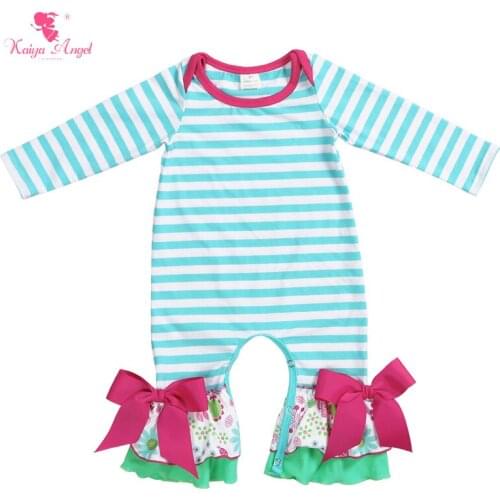 Kaiya Angel Newborn Floral Apple Green White Striped Cotton Jumpsuit Baby Boy Girl Spring Summer Autumn Toddler Overalls Rompers