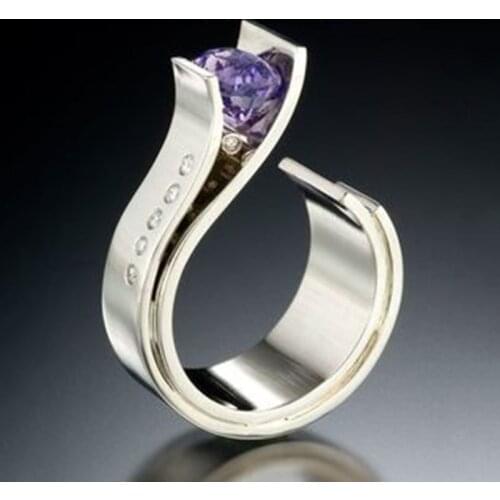 Fashion Purple Crystal Modern Ring Geometric Creative Silver Color Wedding Engagement Rings for Women Birthday Gift Jewelry