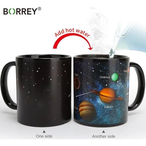 BORREY Creative Magic Mug Heat Sensitive Mug Color Changing Cup Ceramic Night sky Sun System Discoloration Coffee Milk Cup Gift