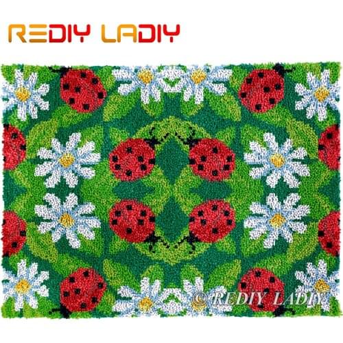 Latch Hook Kits DIY Carpet Rug Ladybug Daisy Plush Wall Tapestry Kits Crochet Floor Mat Thick Yarn Cushion Arts & Crafts 81*61cm