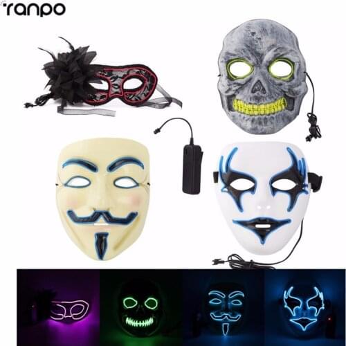 HOT 4Styles Masks V for Vendetta Ghost Halloween Mask Party Costume Cosplay Masquerade NEON Rave EL Wire + Controller